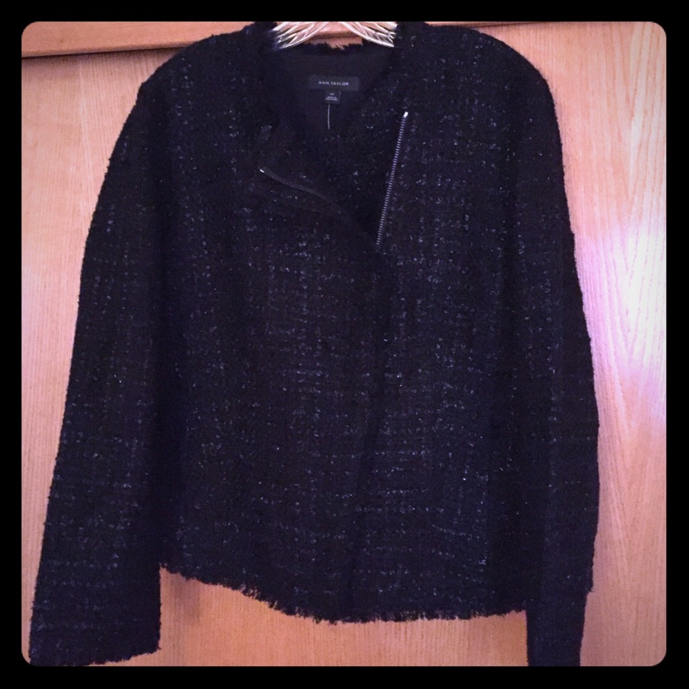Ann Taylor Shimmer Tweed Moto Jacket - Tall 14